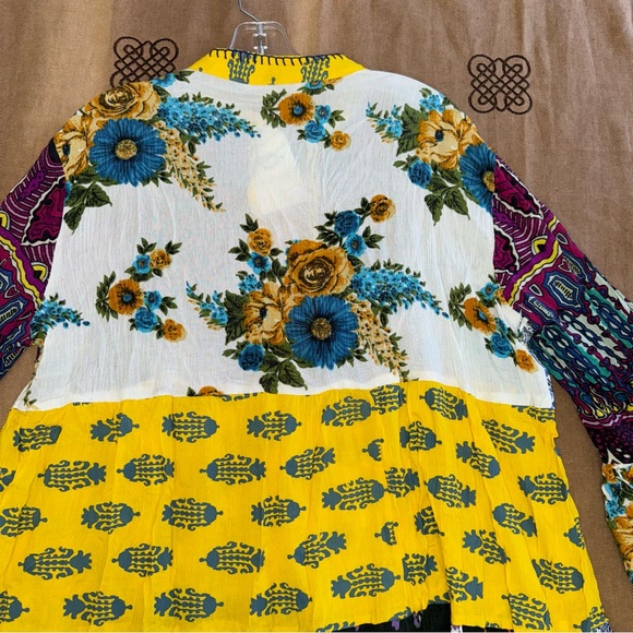 Anandas Collection NWT! Yellow/Multi Patchwork Boho Chic Shift Dress Top Coverup - Picture 15 of 17